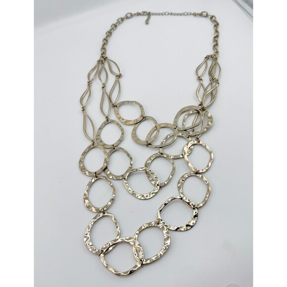 Vintage Hammered Circle Multistrand Necklace Texture Retro Spherical Modernist - Picture 5 of 10